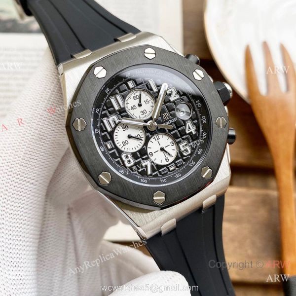 Knockoff Audemars Piguet Royal Oak Offshore 26470 Watches SS White Rubber Strap Automatic 4