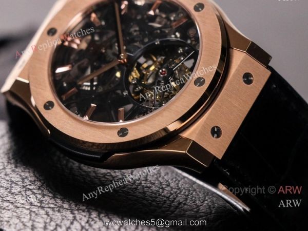 Best Hublot Classic Fusion Skeleton Tourbillon Rose Gold Replica Watch Hand-Winding 4