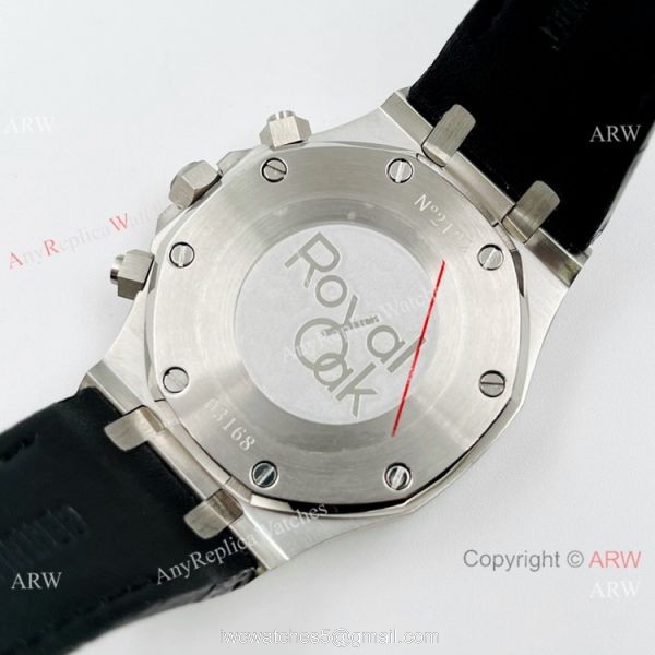 Best Copy Audemars Piguet Chronograph Royal Oak Watch Black Leather Strap 4