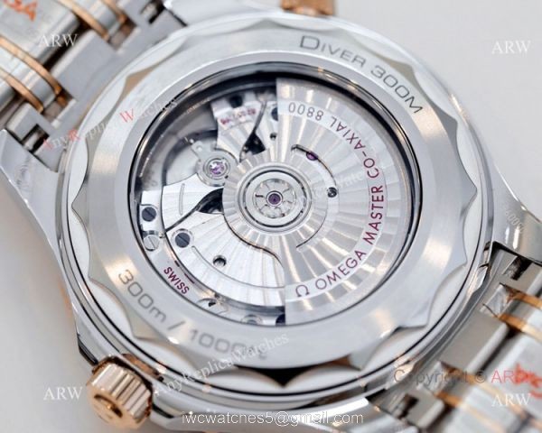 2021 Latest Swiss Grade Copy Omega Seamaster Diver 300M 42mm Watch Two Tone Rose Gold OR 8800 Movement 4