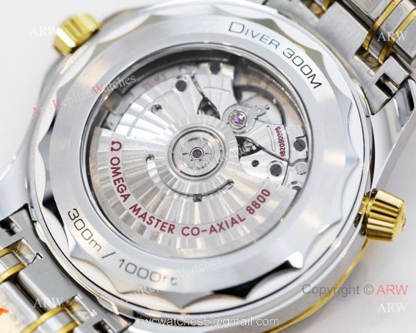 2021 Latest Swiss Omega Seamaster Diver 300M OR Factory 8800 Watch Two Tone Blue Ceramic Bezel 4