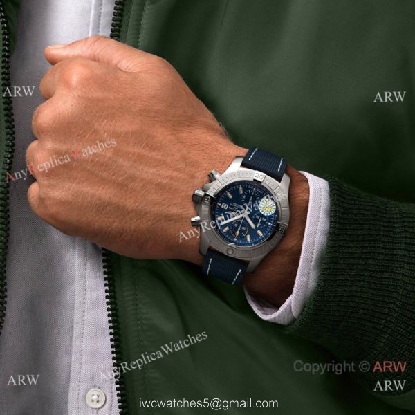 JH Factory Breitling Avenger Chronograph 7750 Blue Dial Blue Leather Strap 4