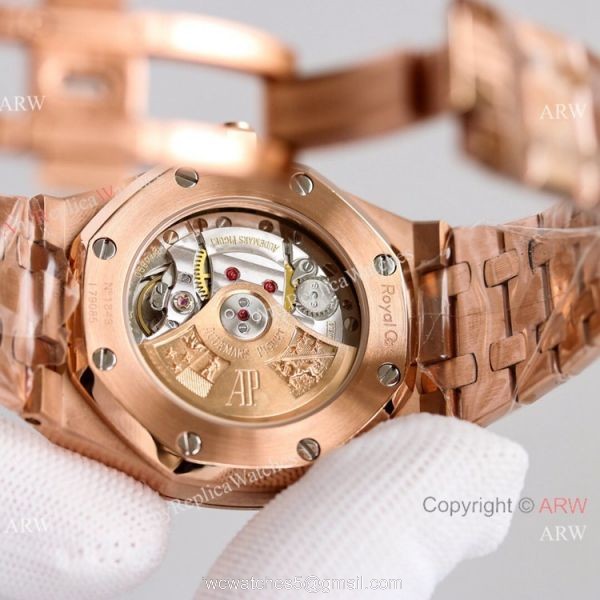 JH Factory Copy Audemars Piguet Royal Oak Women 37mm Cal.3120 Watch Rose Gold Blue Dial 4