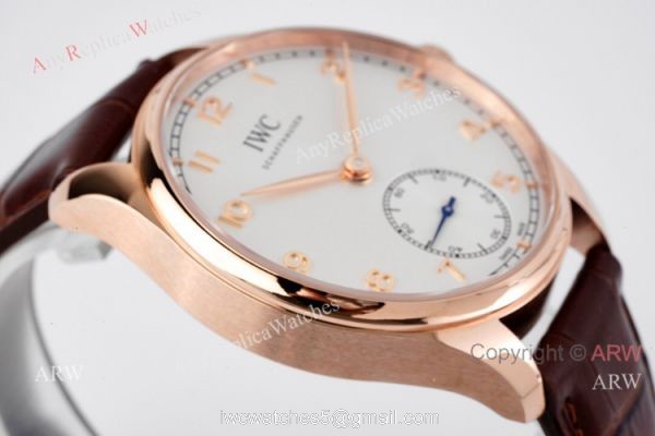ZF Factory Iwc Portuguese 40 Rose Gold White Dial Brown Leather Strap Watch Replica 4