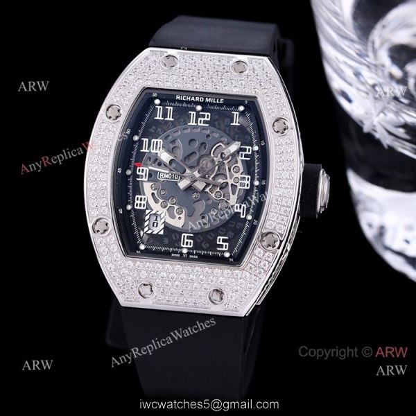 High End Replica Richard Mille Rm010 Diamonds Watch Red Rubber Band 4