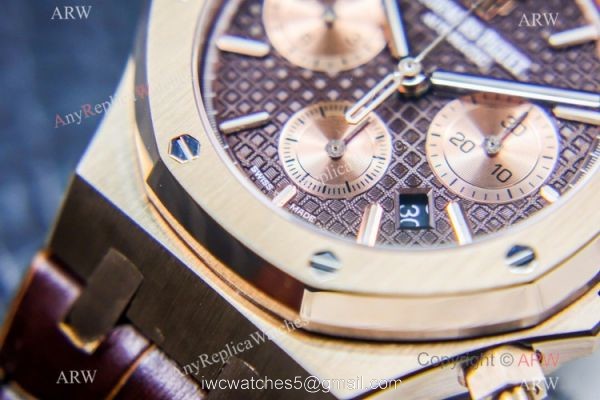 Grade 1A Copy Audemars Piguet Royal Oak Chronograph 7750 Watch Chocolate Dial Brown Leather Strap 4
