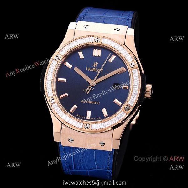 Copy Hublot Classic Fusion Rose Gold Diamond Watch Citizen 8215 Movement 4