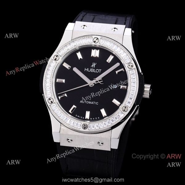 Copy Hublot Classic Fusion Diamond Bezel Green Dial Watch Citizen 8215 Movement 4
