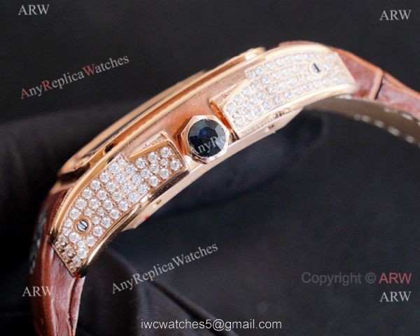 Best Cartier Santos Fully Iced Out Rose Gold Cartier Santos 100 Diamond Watch Replica 4