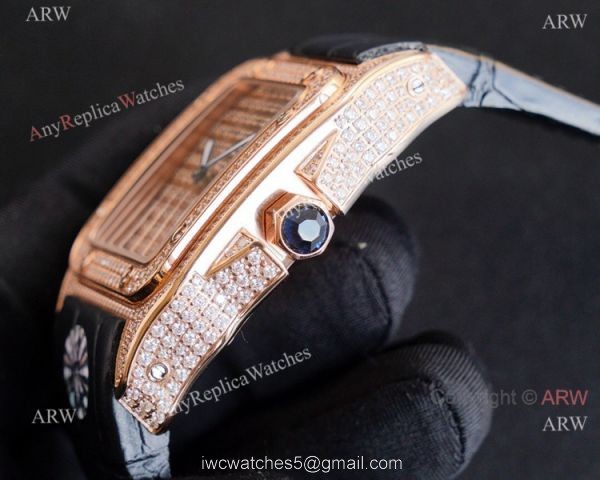 Iced Out Cartier Santos 100 Replica Watches Automatic High End Replica 4