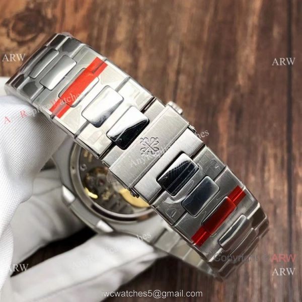 PPF Super Clone Patek Philippe Geneve Nautilus Moon phase Stianless Steel Gradient Blue Watch 40mm 4