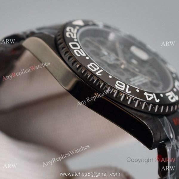 Swiss Copy Rolex Black Blaken GMT-Master II Watch Skull Dial 40mm 4