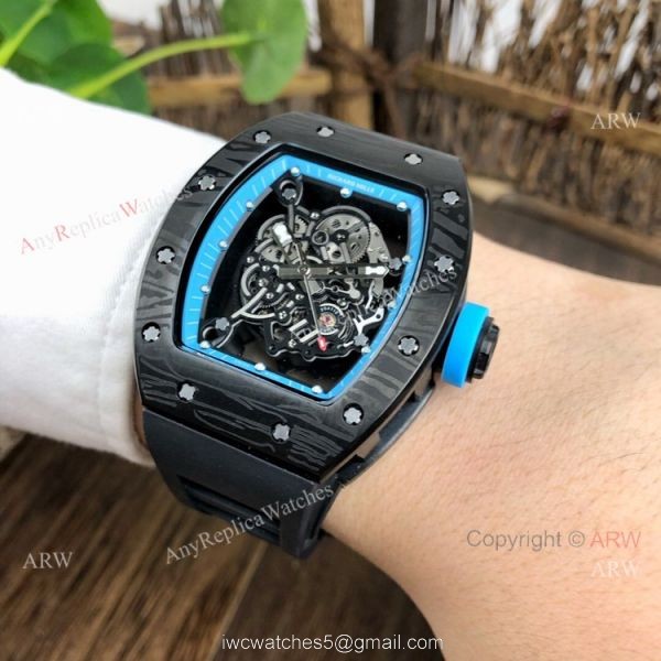 Copy Richard Mille Rm 055 Black With Blue Inner Bezel Transparent Rubber Strap Watch 4