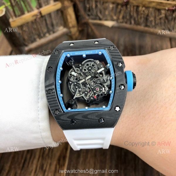 Copy Richard Mille Clear Watch RM055 Carbon Fiber White Rubber Strap Watch 4