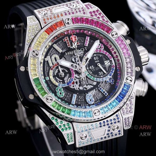 Quartz Hublot Big Bang Unico Rainbow 45mm Diamond Watch High Copy For Men 4