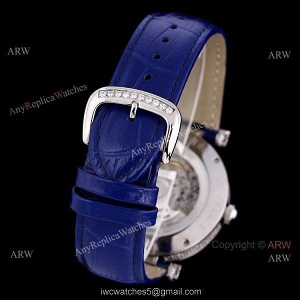Iced Out Franck Muller Double Mystery Blue Leather Strap High Copy Watch 4