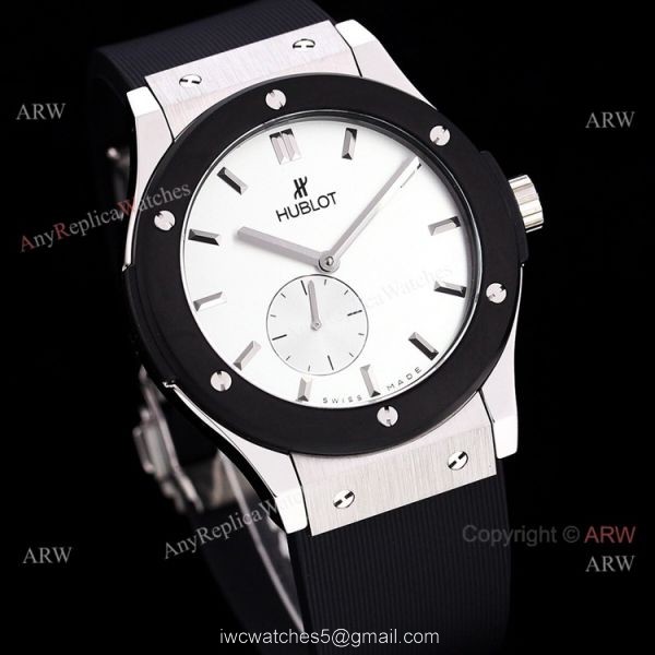Stainless Steel Hublot Classic Fusion 42mm White Dial White Leather Strap Watch Replica 4