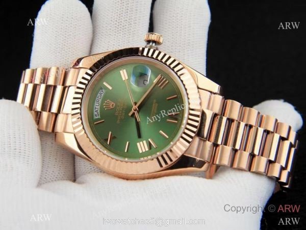 Clone Rolex Day Date 36mm Olive Green Rose Gold Watch 4