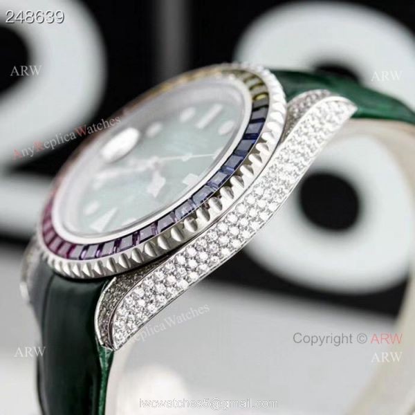 New Rolex Rainbow Submariner Green Dial Green Leather Strap High Copy Swiss Made 4