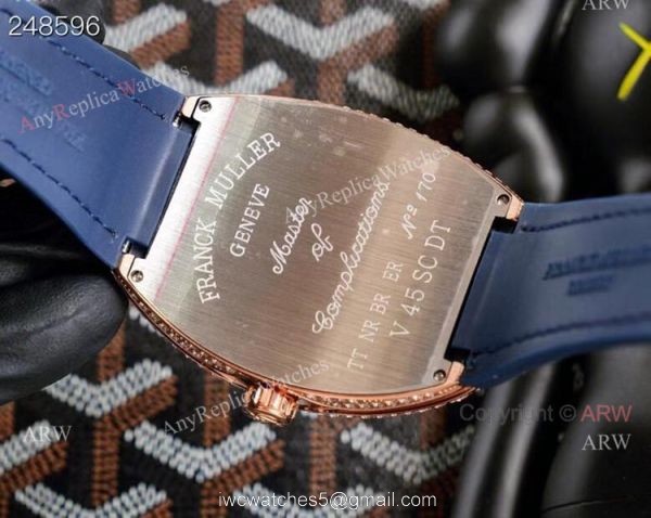 Replica Rose Gold Franck Muller V45 Revolution 3 Skeleton Watch With Diamonds for men 4
