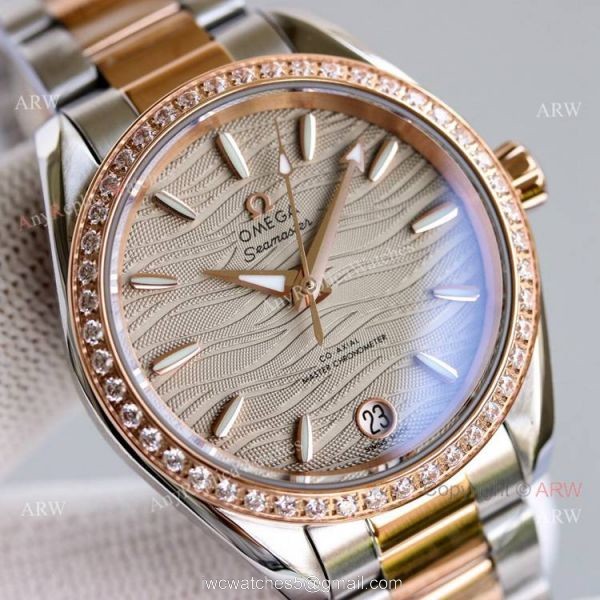 Ladies Omega Constellation 34 Two Tone Rose Gold Watch With Diamonds High Copy 4