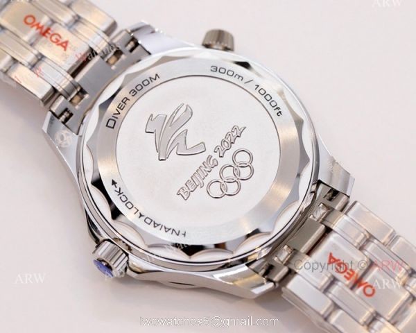 New Omega Seamaster Diver 300m Blue Wave Dial Omega 8800 Movement Beijing 2022 Special Edition Swiss Replica Watch 4