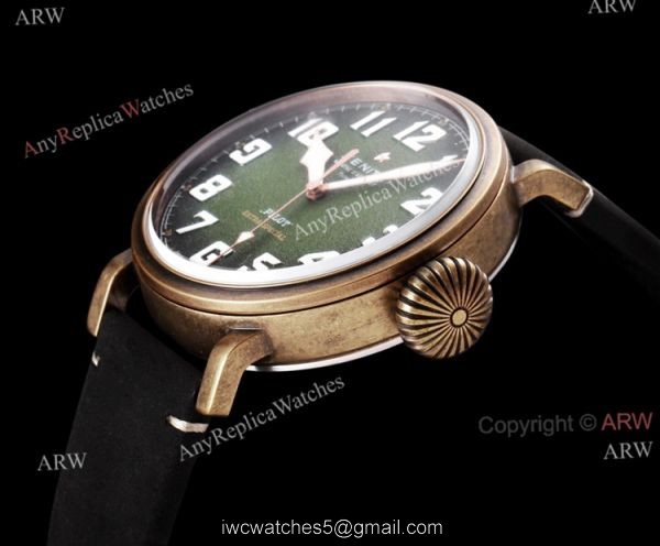 Best Zenith Pilot Type 20 Extra Special 45mm Green Dial Black Leather Strap Replica Watch 4
