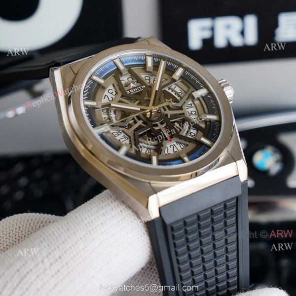 Best Zenith Defy Classic Skeleton Dial Black Rubber Strap 41mm High Copy Watch Swiss Grade 4