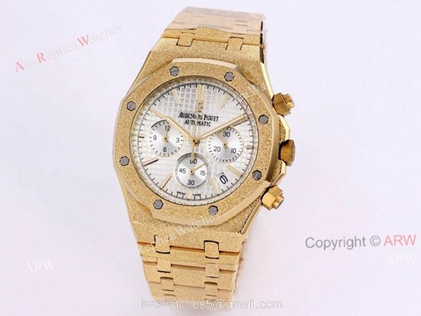 New Audemars Piguet Royal Oak Frosted Gold 41mm Green Dial Chronograph Watch Replica 4