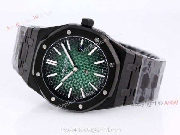 New Audemars Piguet Royal Oak Jumbo Green Dial All Black Mens Replica Watches 41mm 4