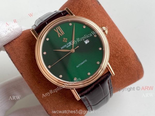 Swiss Replica Patek Philippe Calatrava Classic Watch Blue Face Brown Leather Strap For Men 4