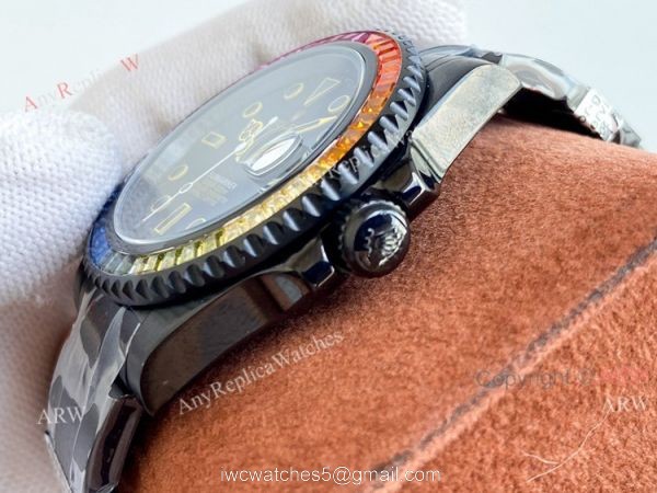 Blaken Rolex Rainbow Submariner All Black Yellow Markers Watch 40mm Replica Asia 2836 Movement 4