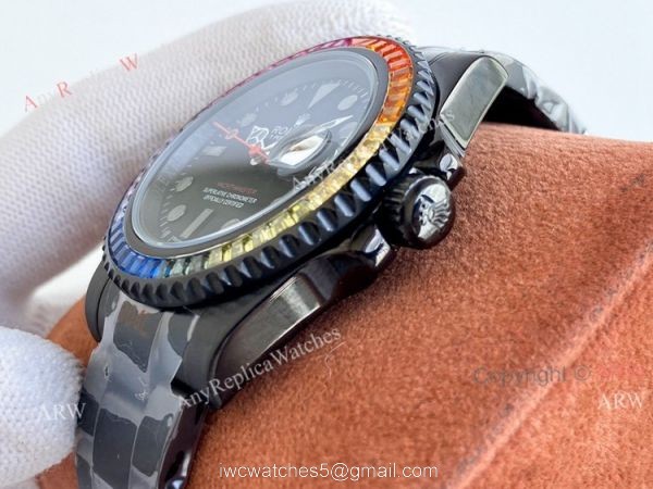 Swiss Grade High End Replica Roex Blaken Yacht Master 40mm All Black Rainbow Watch 4