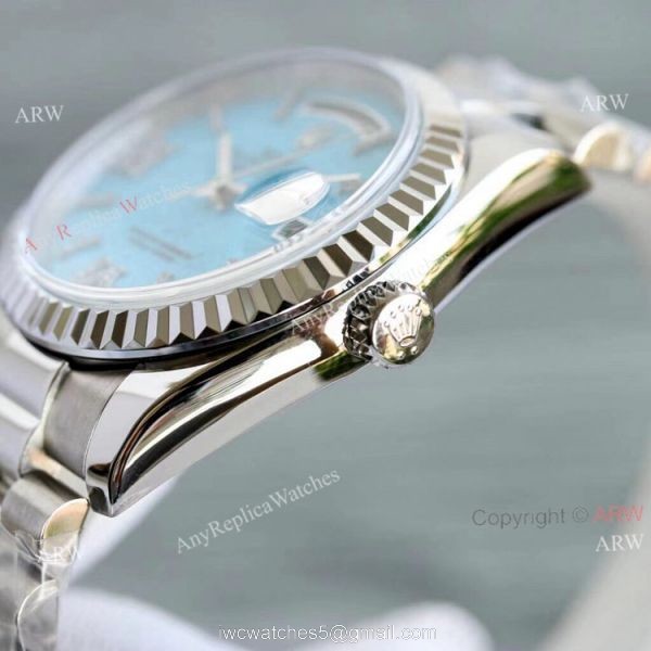 New Rolex Day Date Turquoise Roman Dial M128238 Stainless Steel Copy Watch 36mm 4