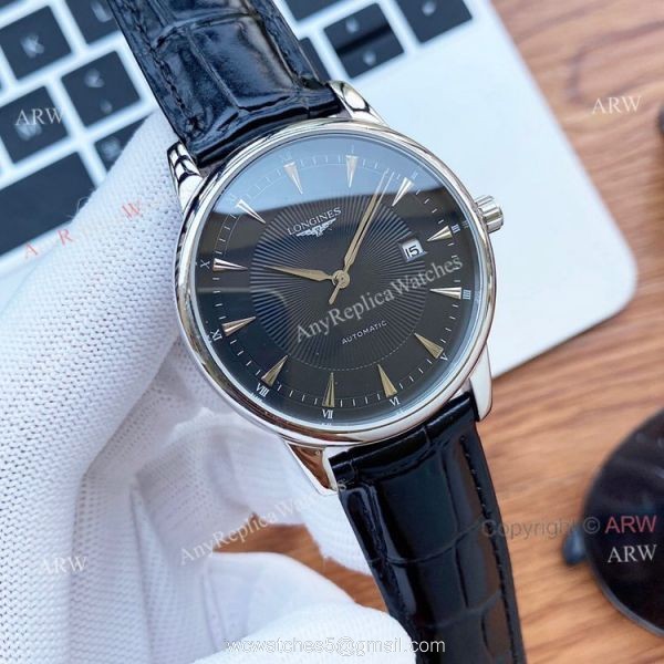 40mm Longines Automatic Watch White Dial Brown Leather Strap High Copy 4