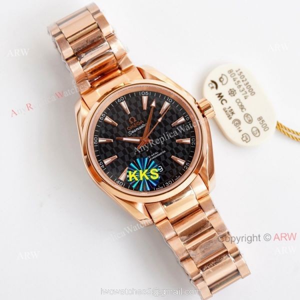 New Omega Aqua Terra 150m Black Dial Two Tone Rose Gold Automatic Copy Watch 41 4