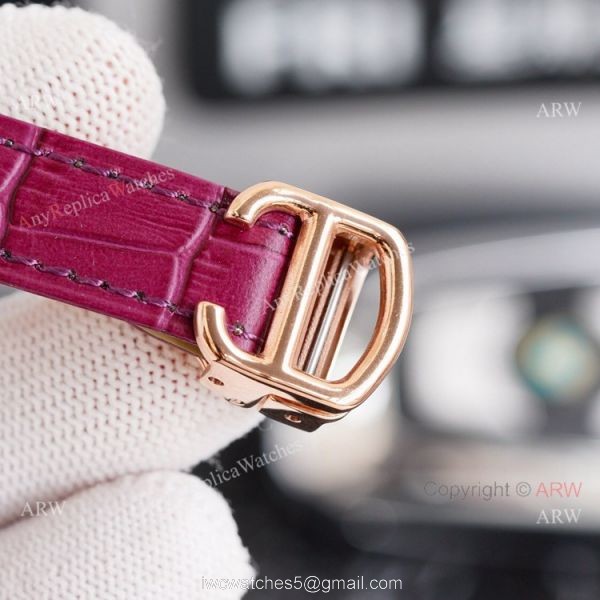 New Ladies Cartier Ballon Bleu 33mm Rose Gold diamond Purple Dial Purple Leather Strap Replica Watches 4