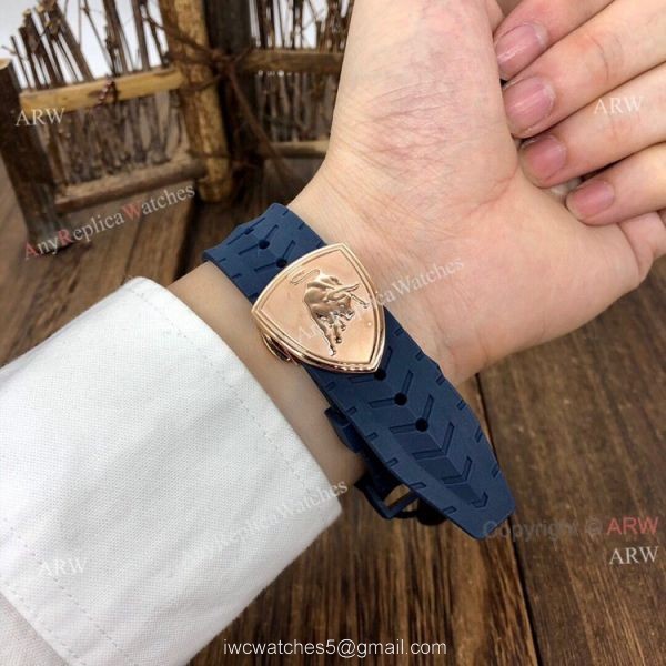 Quartz Tonino Lamborghini 124bbr Spyder 47mm Rose Gold Blue Rubber Band Knockoff Watch 4
