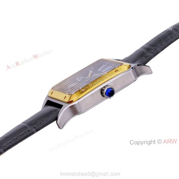 Buy The Best Cartier Santos Dumont Couple Watches Grey Dial Grey Leather Strap Replica 4