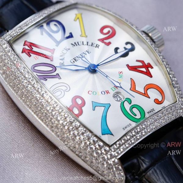Swiss Quality Best Copy Franck Muller Cintr?e Curvex Diamond Watch White Face Black Leather Strap 4