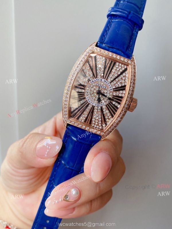 Iced Out Franck Muller Cintree Curvex Rose Gold Ladies Watch With Diamonds Best Copy 4