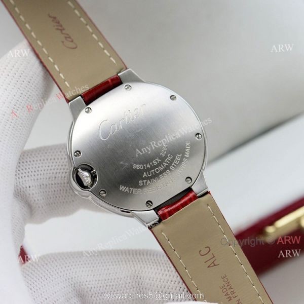 Swiss Quality 36mm Cartier Ballon Bleu Ladies Replica Watch With Diamond Bezel Brown Leather Strap 4