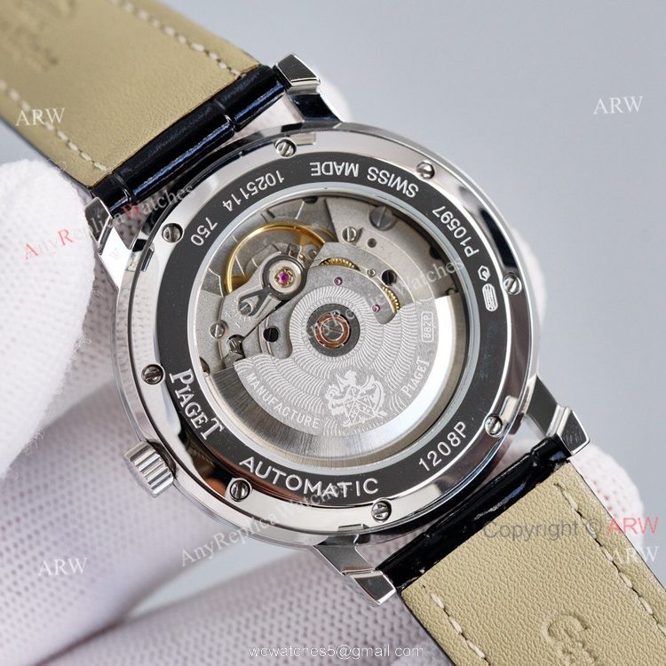 Asia 2824 Piaget Altiplano Black Dial Black Leather Strap Knockoff Watch With Diamond Bezel 4