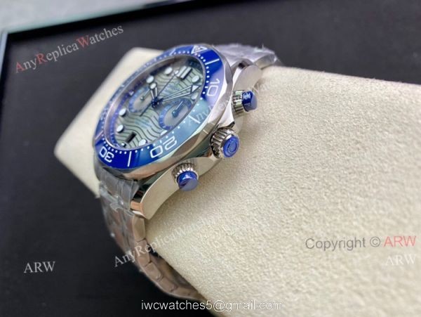 OMF Omega Seamaster With Grey Dial Ss Bracelet Blue Ceramic Bezel High End Replica 44mm 4