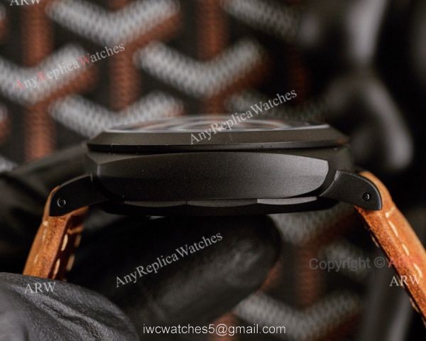 All Black Panerai Radiomir GMT Automatic Watch 45mm Brown Leather Strap High Copy 4