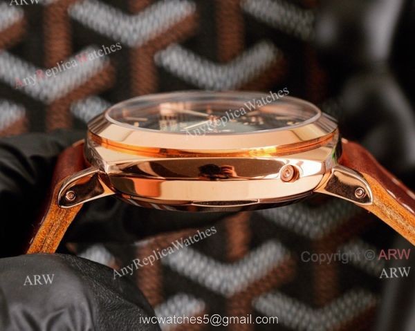 High Quality Replica Panerai Radiomir GMT Black Dial Rose Gold Watch 45mm Brown Leather Band 4