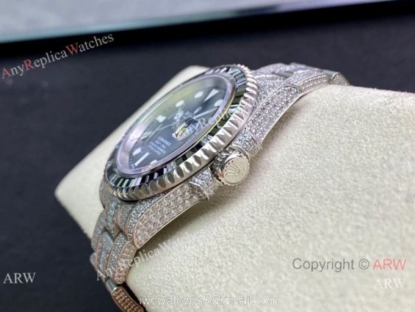 Swiss Replica Rolex Submariner 2836 Iced Out Watch Stainless Steel Black Diamond Bezel 4