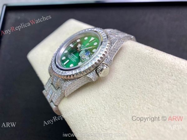 Swiss Replica Rolex Submariner 2836 Iced Out Watch 904L Stainless Steel Green Face 40mm 4