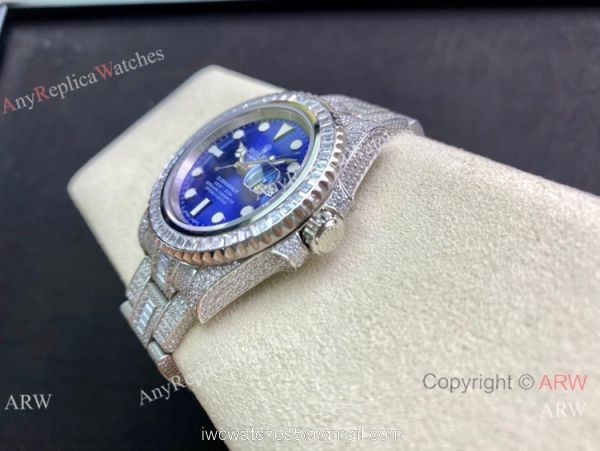 Swiss Copy Rolex Iced Out Submariner 2836 Watch 904L Stainless Steel Blue Face 4