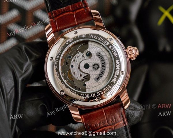 Automatic Montblanc Tourbillon Geosphere Rose Gold Replica Watch Brown Leather Strap For Men 4